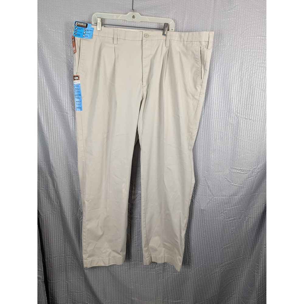 Lee Mens Motion Comfort Khaki Pleated Pants 46x32 Big & Tall Beige NWT 2014639 - Picture 2 of 15